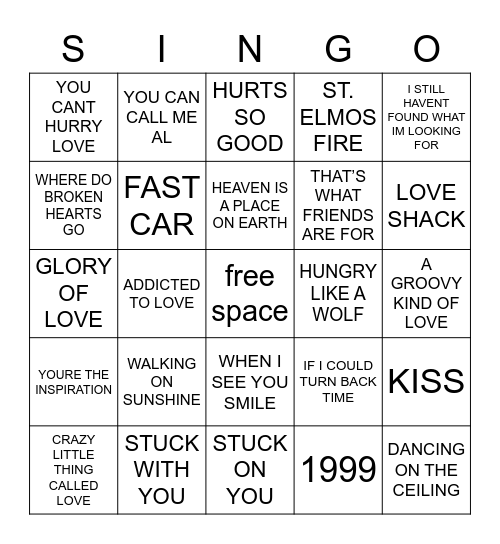 ALL OUT 80's Bingo Card