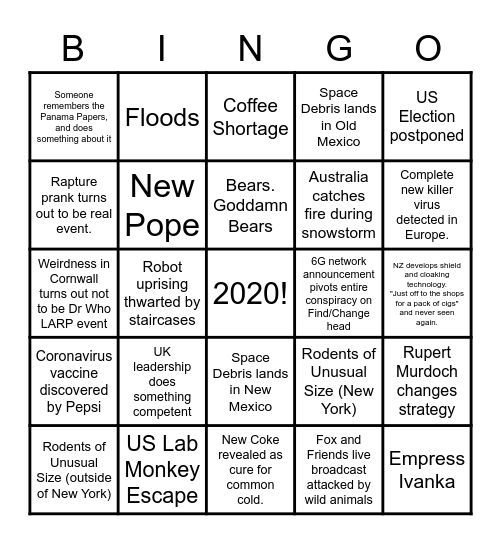 2020 Bingo Card