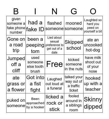 Have You Ever? Bingo Card
