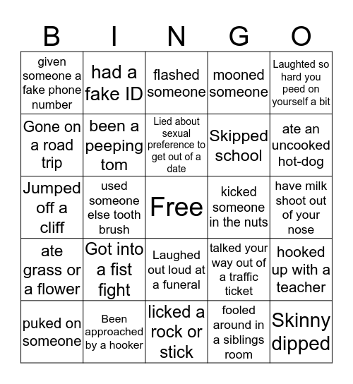 Have You Ever? Bingo Card