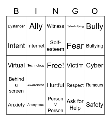 Cyberbullying Awareness Bingo Card