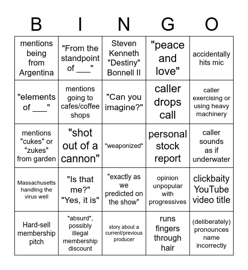 David Pakman Bingo Card
