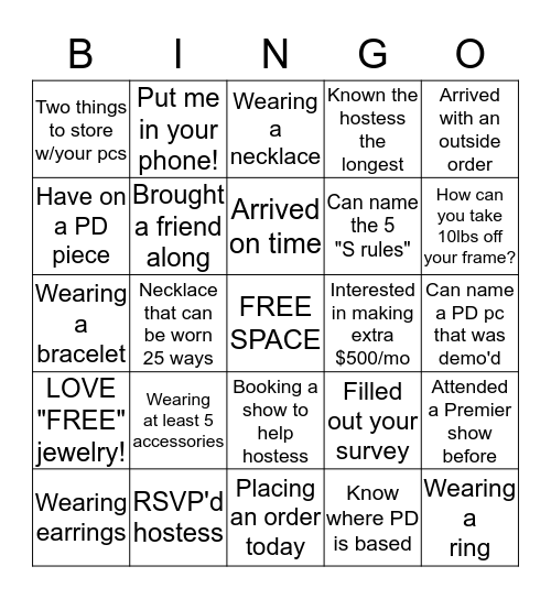 "BLING" GO Bingo Card