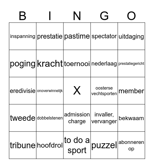 Sports and leisure Bingo Card