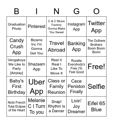 90s Techno Music Bingo Card