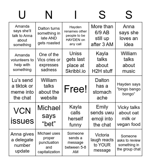 AB Bingo Card