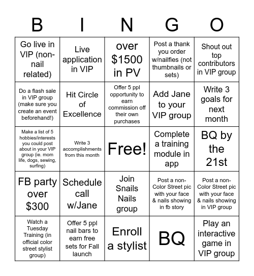 July Stylist Bingo Card