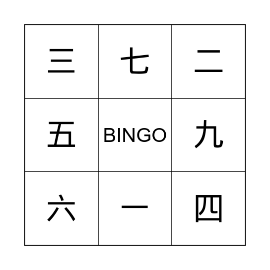 Chinese Numbers BINGO Card