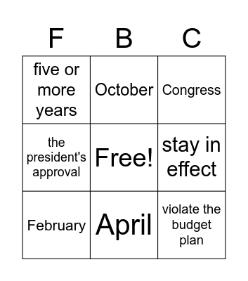 Federal Budget Cycle Bingo Card