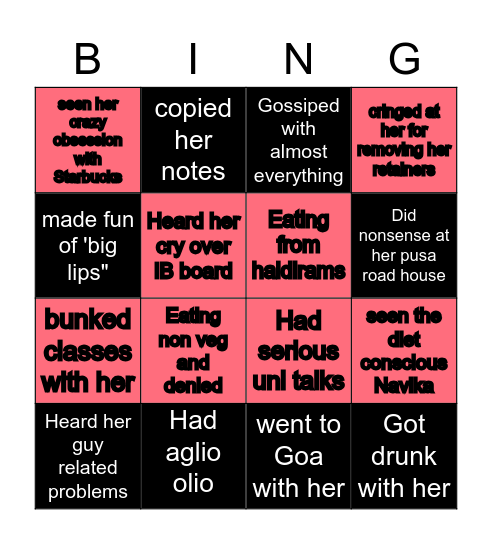 Navika's Birthday Bingo Card