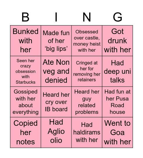 Navika’s Birthday Bingo Card