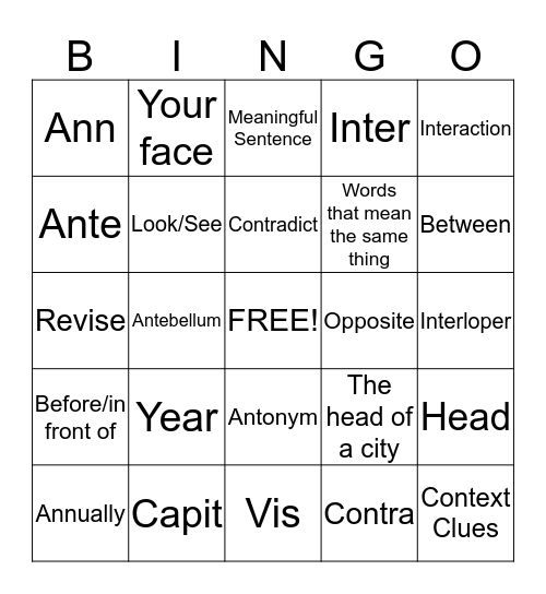 Root Study Bingo Card
