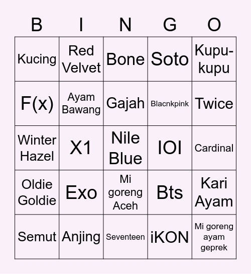 Odieee Bingo Card