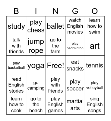 BINGO THEME 1 M4 Bingo Card