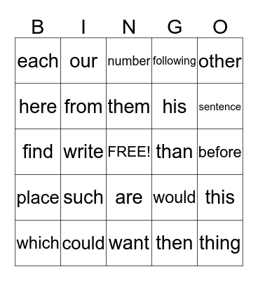 Sight Words 3rd Grade 10:45-11:15 Bingo Card