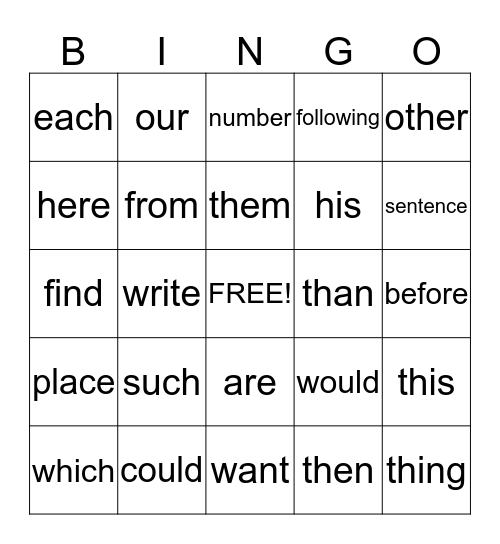 Sight Words 3rd Grade 10:45-11:15 Bingo Card