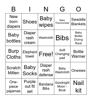 Muziya's Baby BINGO Card