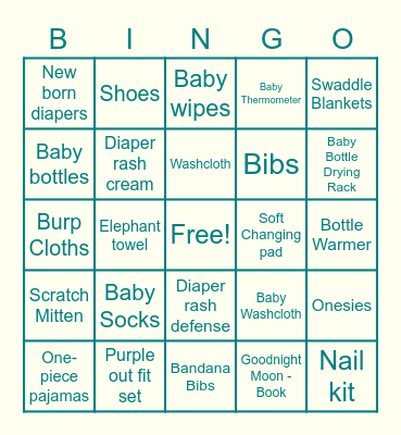 Muziya's Baby BINGO Card