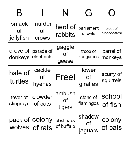 A Convocation of What??? Bingo Card