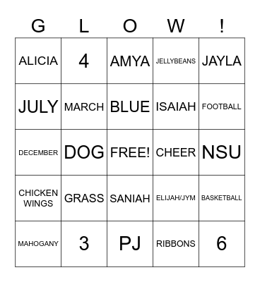 BING GLOW!! Bingo Card