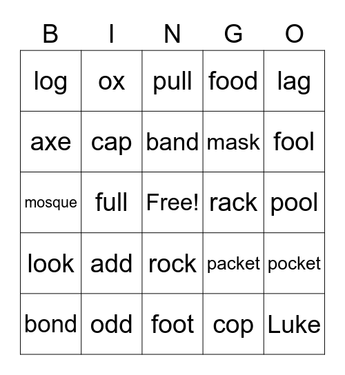 Minimal Pairs (Vowels) Bingo Card