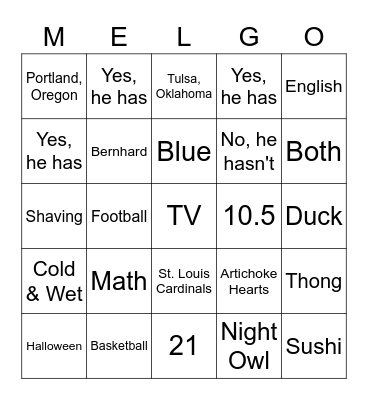 MELGO Bingo Card