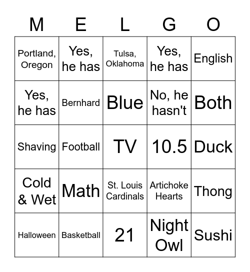 MELGO Bingo Card