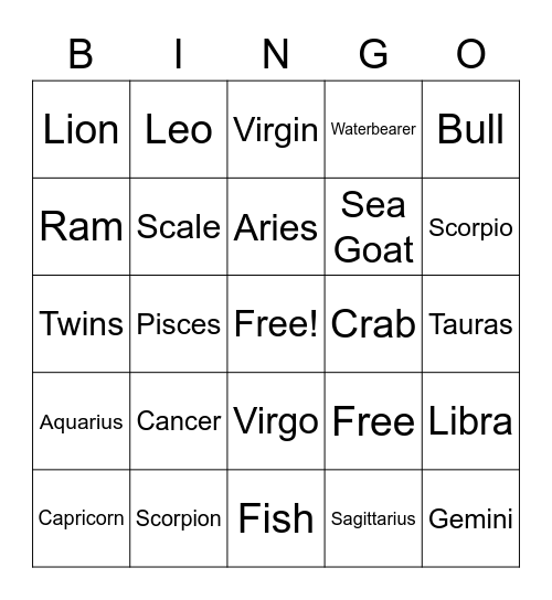Zodiac Bingo! Bingo Card