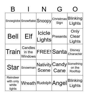 Christmas Lights Bingo Card