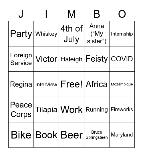 Jimbo Bingo Card