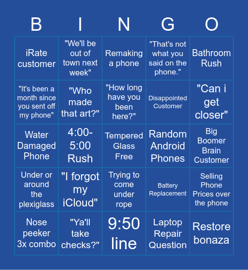 Smart Phone Repair Bingo Card