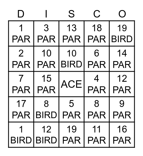 BASIC DISCO Bingo Card