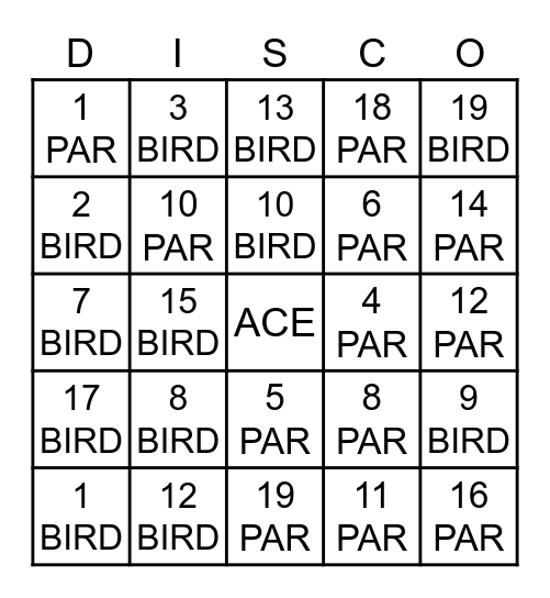ADVANCED DISCO Bingo Card