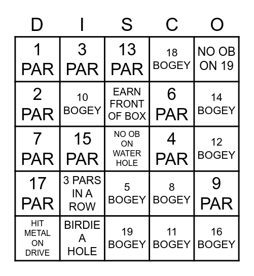 STARTERS DISCO Bingo Card