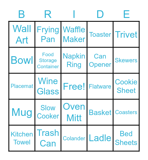 SAVANNAH'S BRIDAL SHOWER BINGO Card