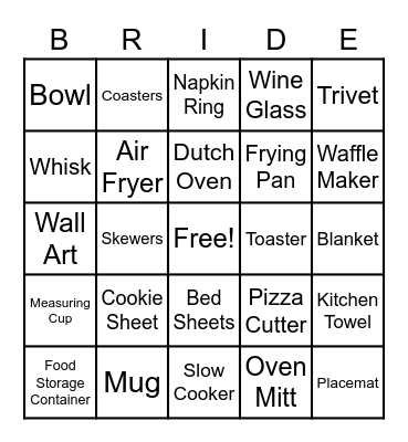 SAVANNAH'S BRIDAL SHOWER BINGO Card