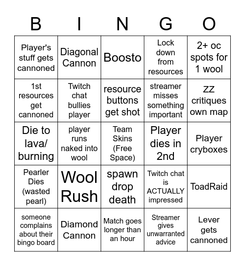 The iTouchdudes VS MukMukBois - Twisted Ruins Bingo Card