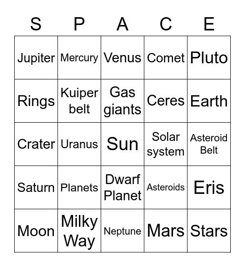 Solar System Bingo Card