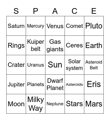 Solar System Bingo Card