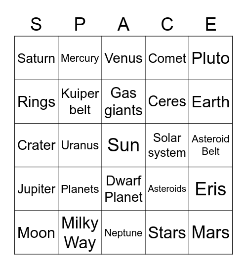 Solar System Bingo Card