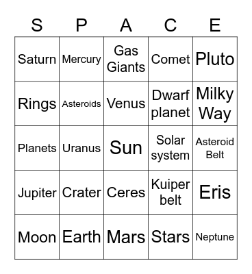 Solar System Bingo Card