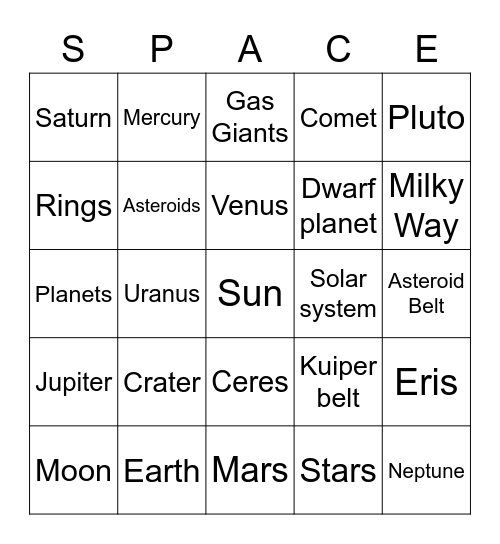 Solar System Bingo Card