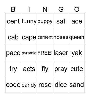 Lesson 3 - C, S, Y Rule Bingo Card