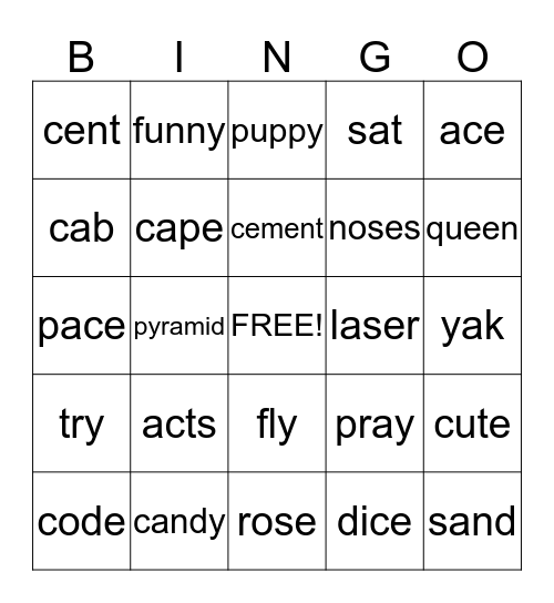 Lesson 3 - C, S, Y Rule Bingo Card