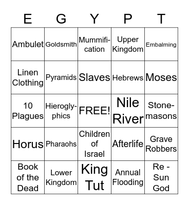Ancient Egypt Bingo Card