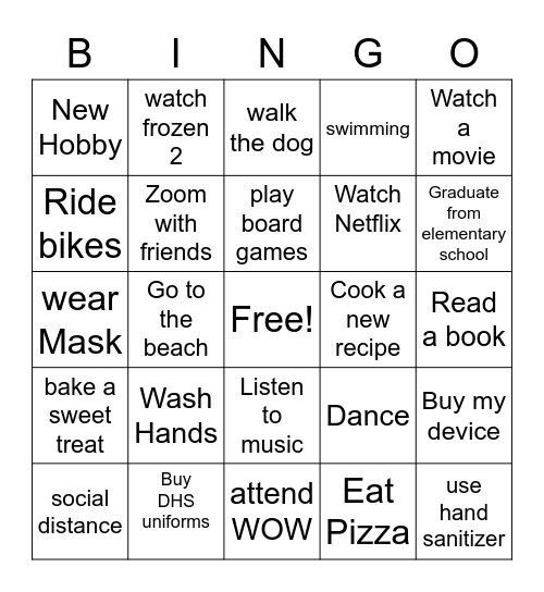 What Have You Been Up To? Bingo Card