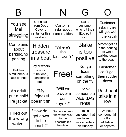 Cates Team Bingo Fun Bingo Card