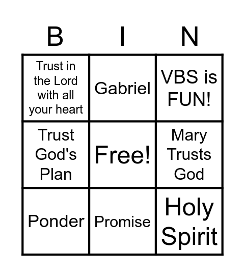 Trusting God Bingo Card