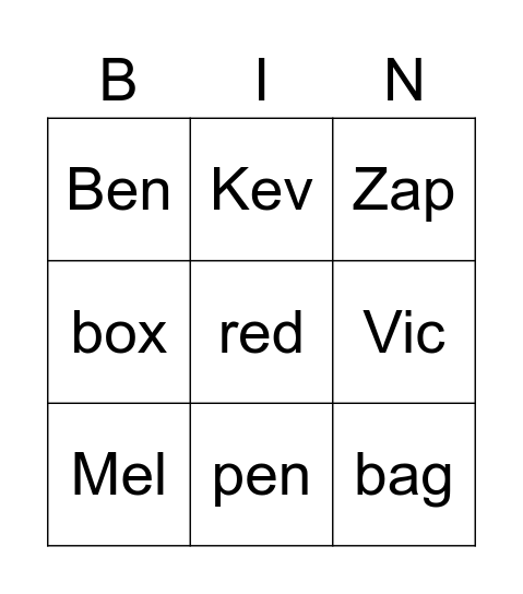 CVC Bingo Card