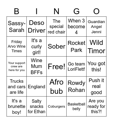 Sarah's Baby Shower Bingo Card